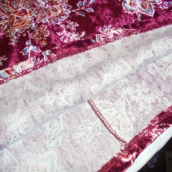 Dress Velvet Puffed Short Sleeve knee-length Floral Burgundy retro - Picture 7 of 8